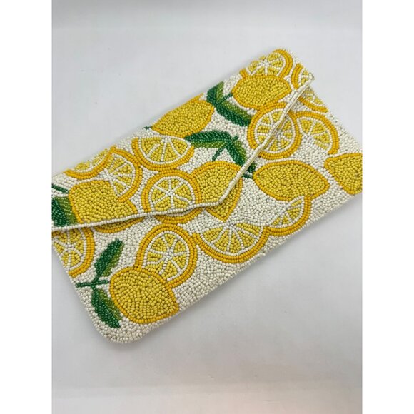 On 34th hand beaded envelope evening clutch - Yellow lemons - Picture 4 of 11